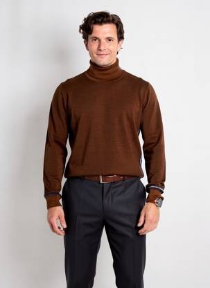 Pull col roulé coupe cintrée manches longues marron BOB homme