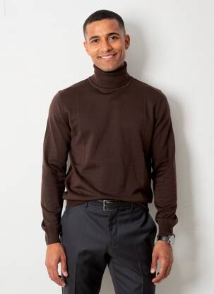 Pull col roulé coupe cintrée manches longues marron ROY ROBSON homme