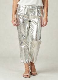 Pantalon 7/8 taille élastique taille normale argent COUTUREINE femme