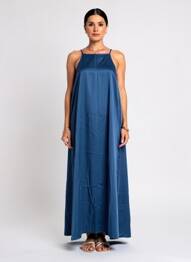 Robe longue coupe fluide fines bretelles bleu MÊME ROAD femme