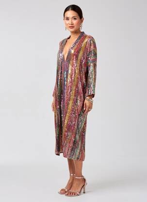 Robe mi-longue coupe fluide manches 3/4 jaune MOMENT femme