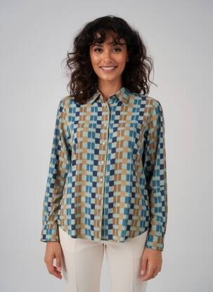 Chemisier tissage crêpe manches longues bleu ZILCH femme