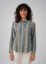 Chemisier tissage crêpe manches longues bleu ZILCH femme
