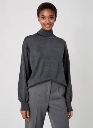 Pull col roulé tissage chiné manches longues gris MASAI femme