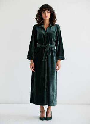 Robe longue manches longues manches longues vert NICE THINGS femme