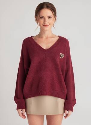 Pull col v manches longues rouge M&G MONOGRAM femme