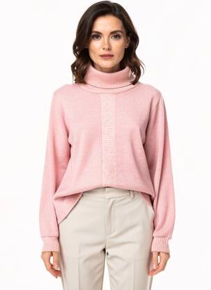 Pull col roulé coupe droite manches longues rose MALOKA femme