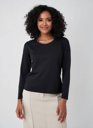 Pull coupe cintrée manches longues noir TRIPODE femme