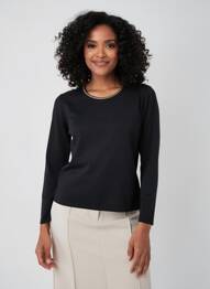 Pull coupe cintrée manches longues noir TRIPODE femme
