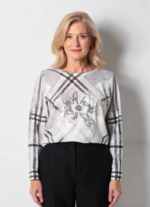 T-shirt imprimé fantaisie manches longues gris THOMAS RABE femme