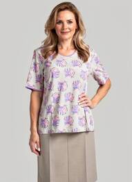 T-shirt imprimé fantaisie manches courtes gris FRANK WALDER femme