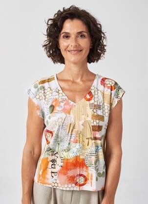 T-shirt imprimé fantaisie manches courtes orange DOLCEZZA femme