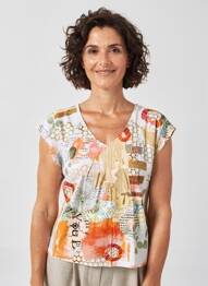 T-shirt imprimé fantaisie manches courtes orange DOLCEZZA femme