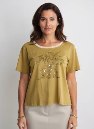 T-shirt sérigraphie floquée manches courtes vert ANANKE femme