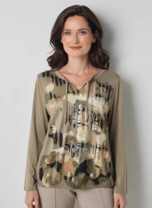 Top tissage jersey manches longues vert BARBARA LEBEK femme