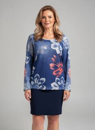 Top stretch manches longues bleu THOMAS RABE femme