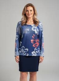 Top stretch manches longues bleu THOMAS RABE femme