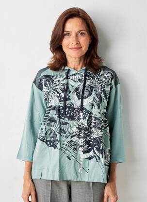 Sweat-shirt à capuche stretch manches longues bleu BARBARA LEBEK femme