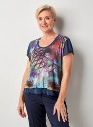 Top stretch manches courtes bleu GUY DUBOUIS femme