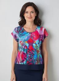 Top stretch manches courtes bleu DOLCEZZA femme