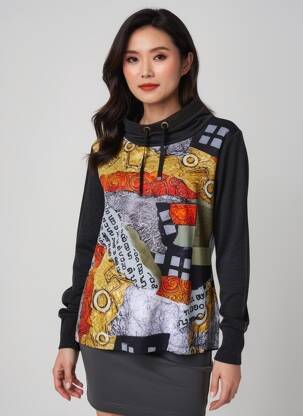 Pull tissage chiné manches longues gris DOLCEZZA femme