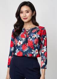 T-shirt col v manches 3/4 rouge FRANK WALDER femme