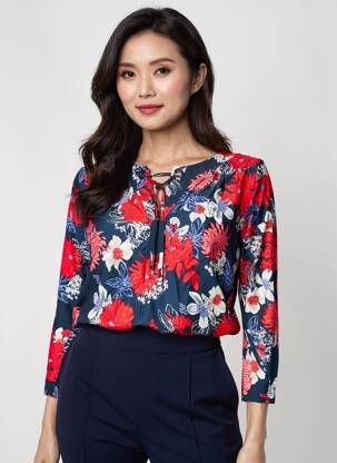 T-shirt manches 3/4 manches 3/4 rouge FRANK WALDER femme