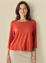 T-shirt stretch manches 3/4 orange FRANK WALDER femme