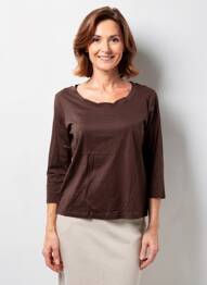 T-shirt stretch manches 3/4 marron FRANK WALDER femme