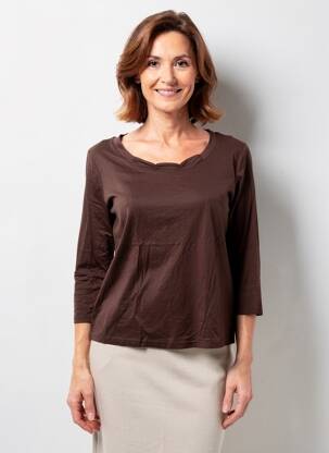 T-shirt stretch manches 3/4 marron FRANK WALDER femme