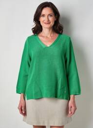 Pull coupe cintrée manches 3/4 vert RABE femme