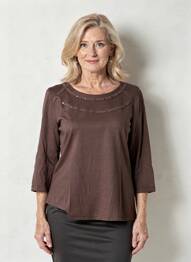 T-shirt stretch manches 3/4 marron FRANK WALDER femme