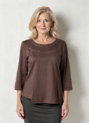 T-shirt stretch manches 3/4 marron FRANK WALDER femme
