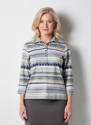 Polo imprimé rayures manches 3/4 vert RABE femme