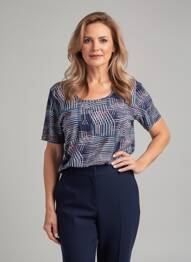 T-shirt imprimé fantaisie manches courtes bleu GUY DUBOUIS femme