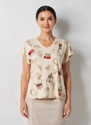 T-shirt imprimé fantaisie manches courtes beige ANANKE femme