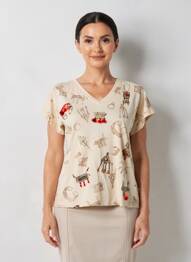 T-shirt imprimé fantaisie manches courtes beige ANANKE femme