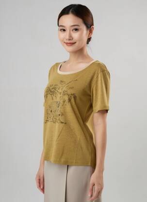 T-shirt sérigraphie floquée manches courtes vert ANANKE femme