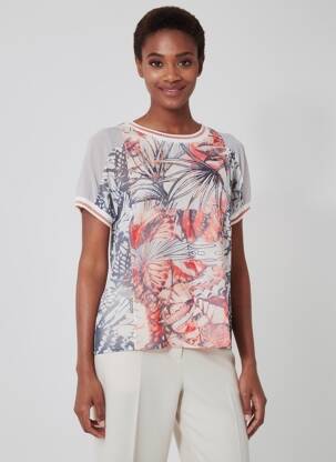 T-shirt imprimé fantaisie manches courtes blanc CAPUCCINO femme