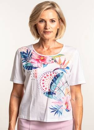T-shirt imprimé fantaisie manches courtes blanc GUY DUBOUIS femme