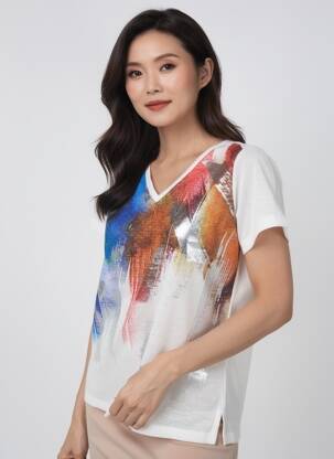 T-shirt imprimé fantaisie manches courtes blanc GUY DUBOUIS femme