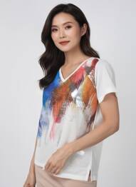 T-shirt imprimé fantaisie manches courtes blanc GUY DUBOUIS femme