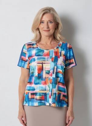 T-shirt imprimé fantaisie manches courtes bleu GUY DUBOUIS femme