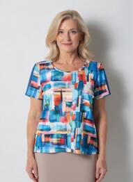 T-shirt imprimé fantaisie manches courtes bleu GUY DUBOUIS femme