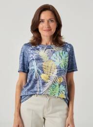 T-shirt coupe cintrée manches courtes bleu BARBARA LEBEK femme