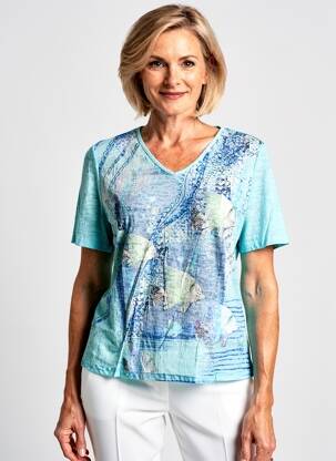 T-shirt imprimé fantaisie manches courtes bleu BARBARA LEBEK femme