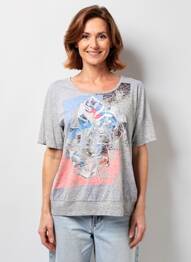 T-shirt imprimé fantaisie manches courtes gris FRANK WALDER femme