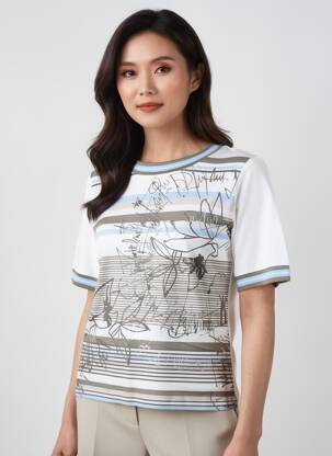 T-shirt imprimé fantaisie manches courtes blanc FRANK WALDER femme