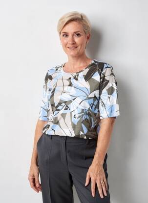 T-shirt imprimé fantaisie manches courtes bleu FRANK WALDER femme