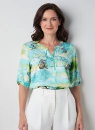 T-shirt imprimé fantaisie manches courtes bleu BARBARA LEBEK femme